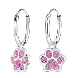 Silver Paw Print Charm Hoop Earrings